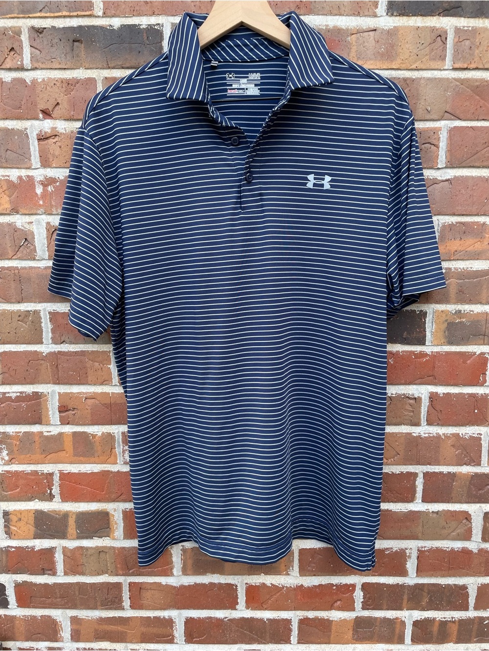 Under Armour Navy and White Horizontal Stripe Performance Polo